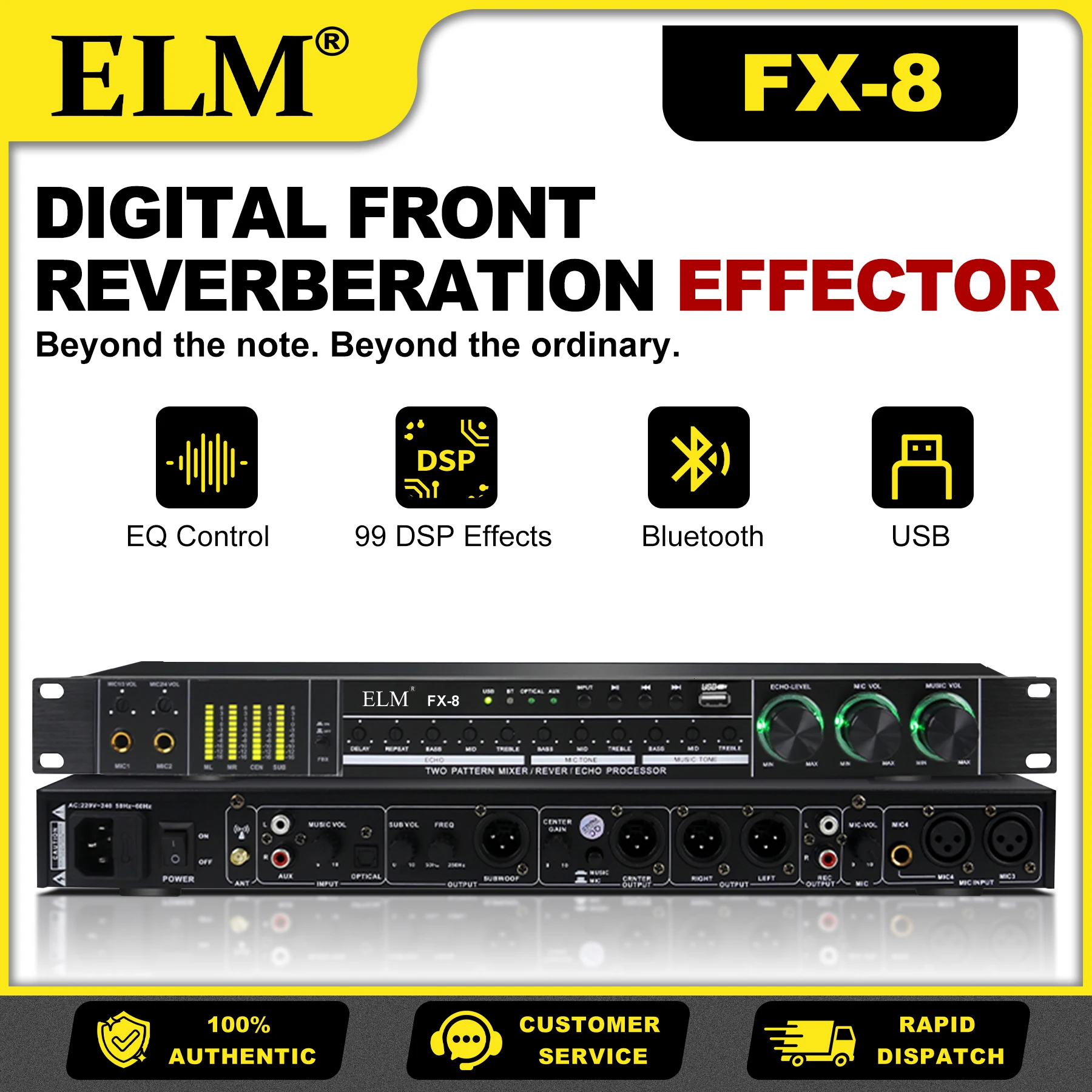 Procesador de Eco y Reverberación DSP Profesional FX-8 con Bluetooth 5.0, Eliminación de Retroalimentación USB FBX para Karaoke, KTV, Bares en Vivo, Bodas