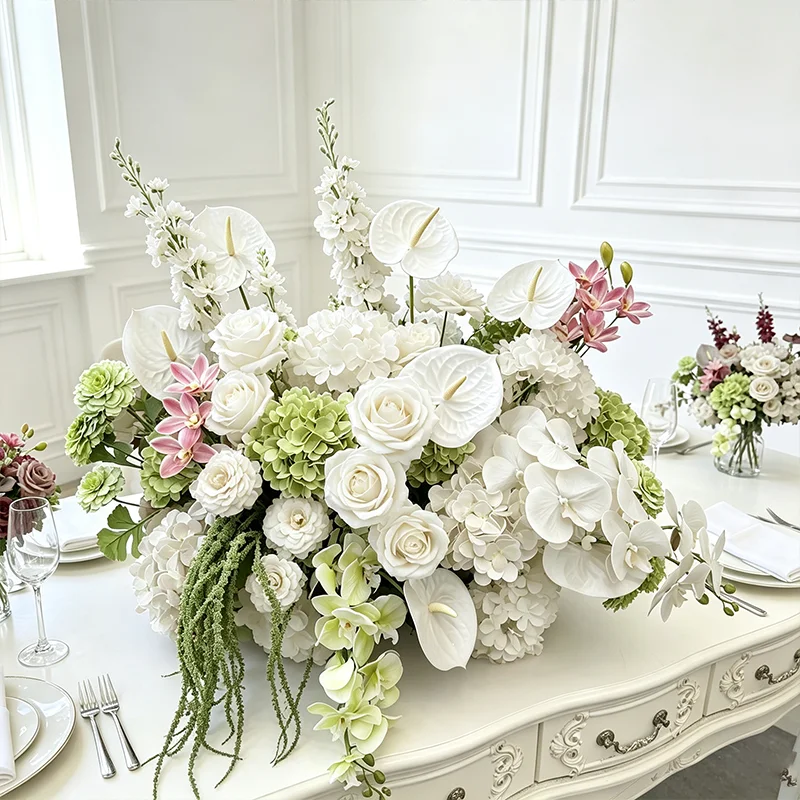 Burgunderrotes Anthurium Künstliche Blume Dunkelrote Rose Blumenarrangement Hochzeitstisch Bodenblume Party-Hintergrund Gang Bühnendekoration – Detail 2
