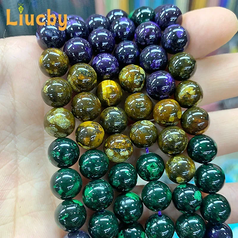 Natürlich farbenfrohe, handgefertigte Perlen aus dem „Drei-Leben-Stein“-Material für die Schmuckherstellung, zum Basteln von DIY-Ringen, Armbändern und Schlüsselanhängern, 15 Zoll lang, in den Größen 6/8/10/12 mm. – Detail 3