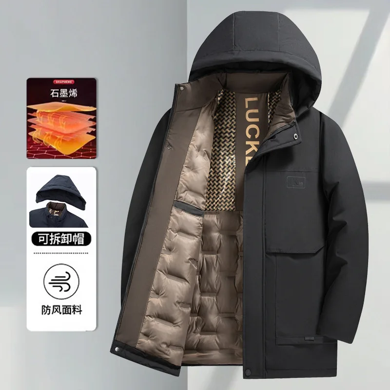 

Plus Size Parkas Men's Down Jacket Winter Warm Thick Velvet Casual Solid Color Parkas Coat Graphene Heating Outdoor Jacket Male