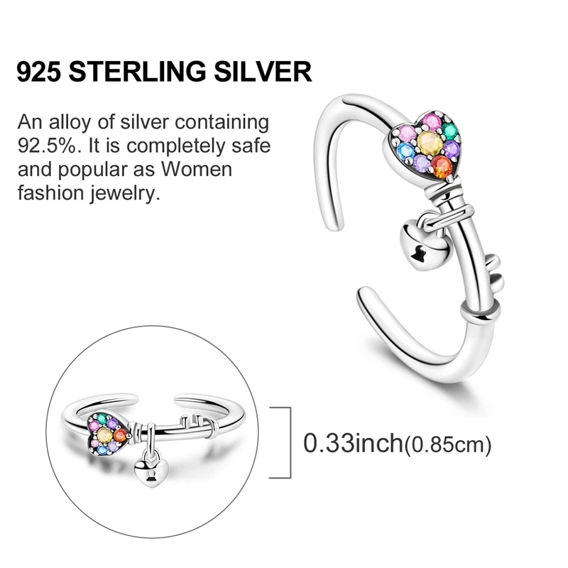 النساء سباركلي لانهائي الحب الملونة الزركون القلب قفل خواتم مجوهرات الذكرى عيد ميلاد موضة هدايا للفتيات الأم زوجة