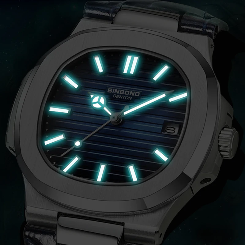 BINBOND новые подлинные молодежные мужские кварцевые часы с модным кожаным ремешком, водостойкий светящийся календарь, роскошные деловые мужские часы