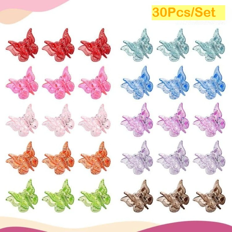 Glitzernde Mini-Schmetterlings-Haarklammern, glitzerndes, farbenfrohes Haar-Accessoire für Mädchen und Frauen, Y2KSet mit 30 Stück (Glitzer)
