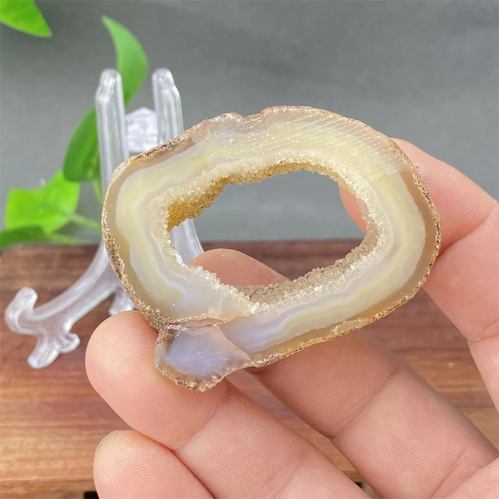 Natural High-quality Small Agate Geode Slices Madagascar Rare Agate Geode Ornaments Home Decoration + Shelf