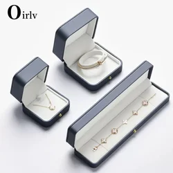 Oirlv-Caja de regalo para joyería, anillo, collar, pulsera, almacenamiento, para propuesta de matrimonio, aniversario de boda, color azul y gris