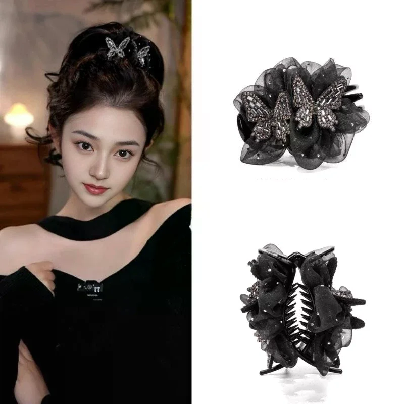 Wheat Spike Butterfly Knot Hair Clip For Women Back Of Head Chignon Tail Clip Versatile Shark Clamp Elegant
