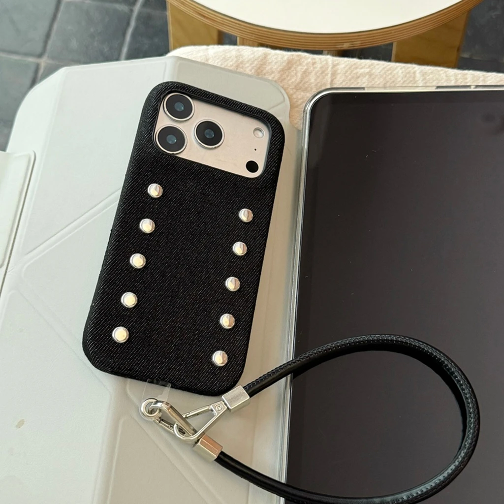 Retro Punk Style Cowboy Rivet With Artificial Leather Lanyard Shockproof Protective Phone Cover Case for iPhone 17 16 15 Pro Max view 6