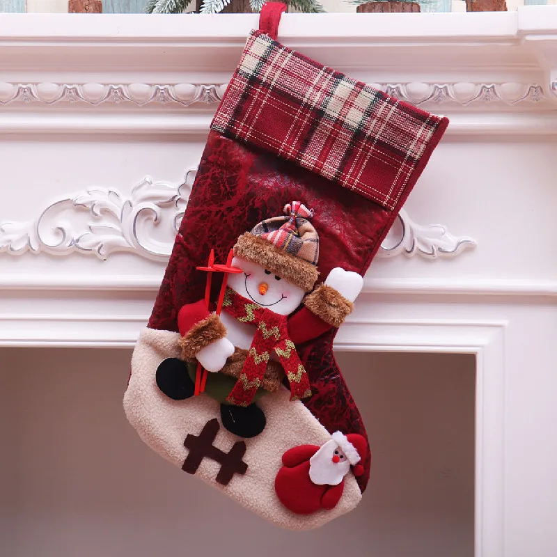 Popular  Large Christmas Plaid Doll Socks  Stockings For Children's Gift