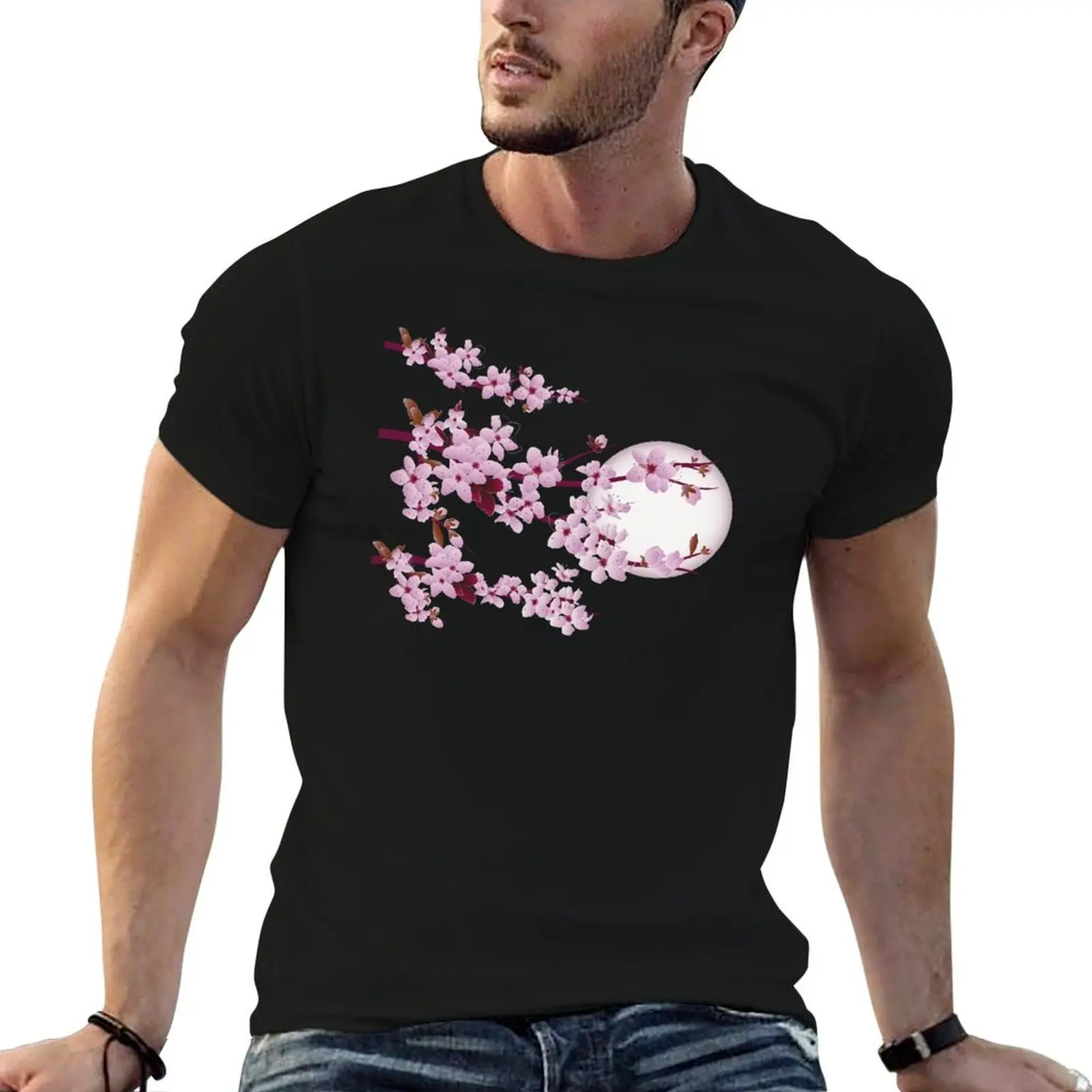 

A beautiful and charming cherry blossom tree in the moonlight. T-Shirt man t shirt designer T-Shirt