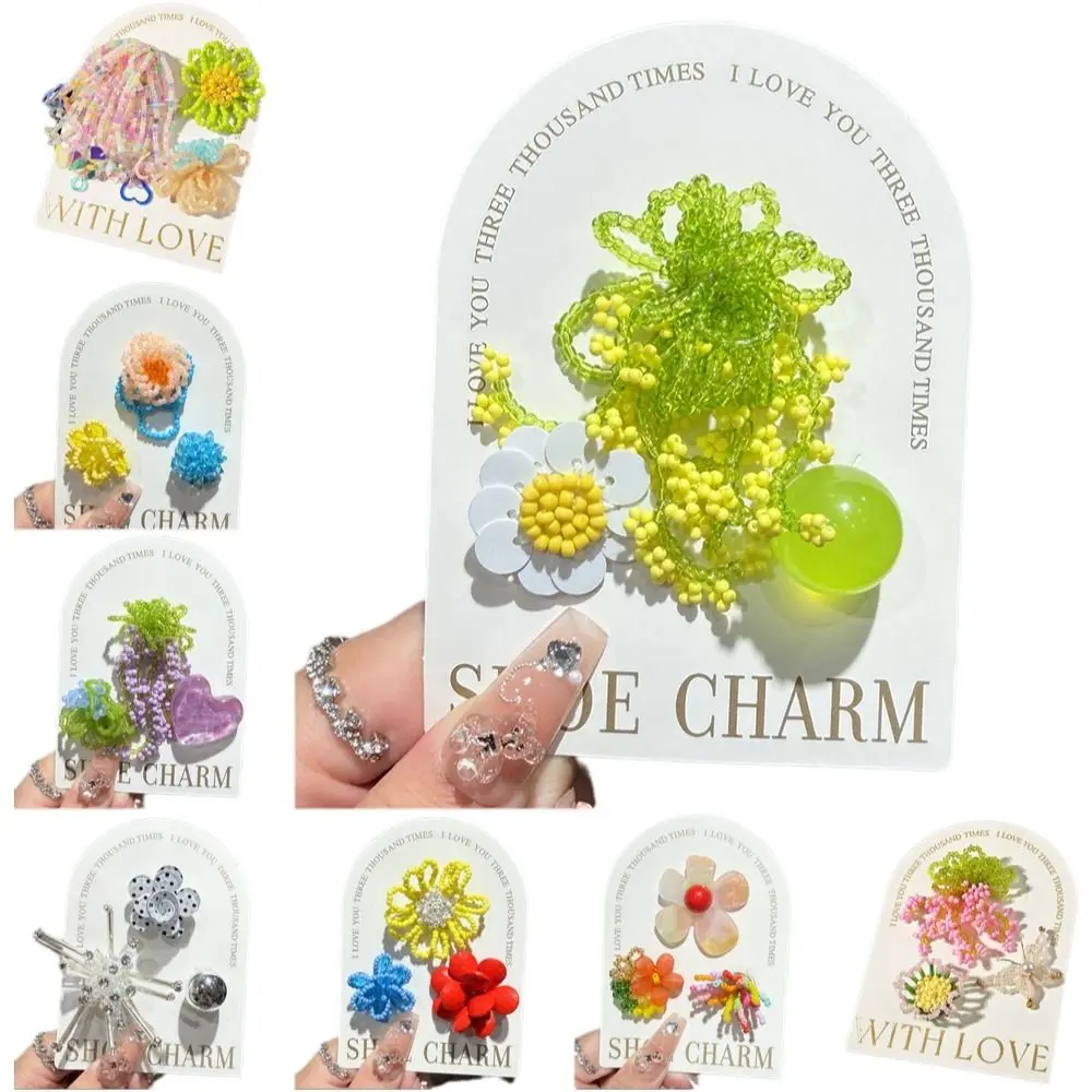 3pcs/set Flower Bead Chain Crystal Shoe Charms Sparkling Handmade Jelly Flower Charm Elegant Tassel Pearl Jelly Shoes Charm