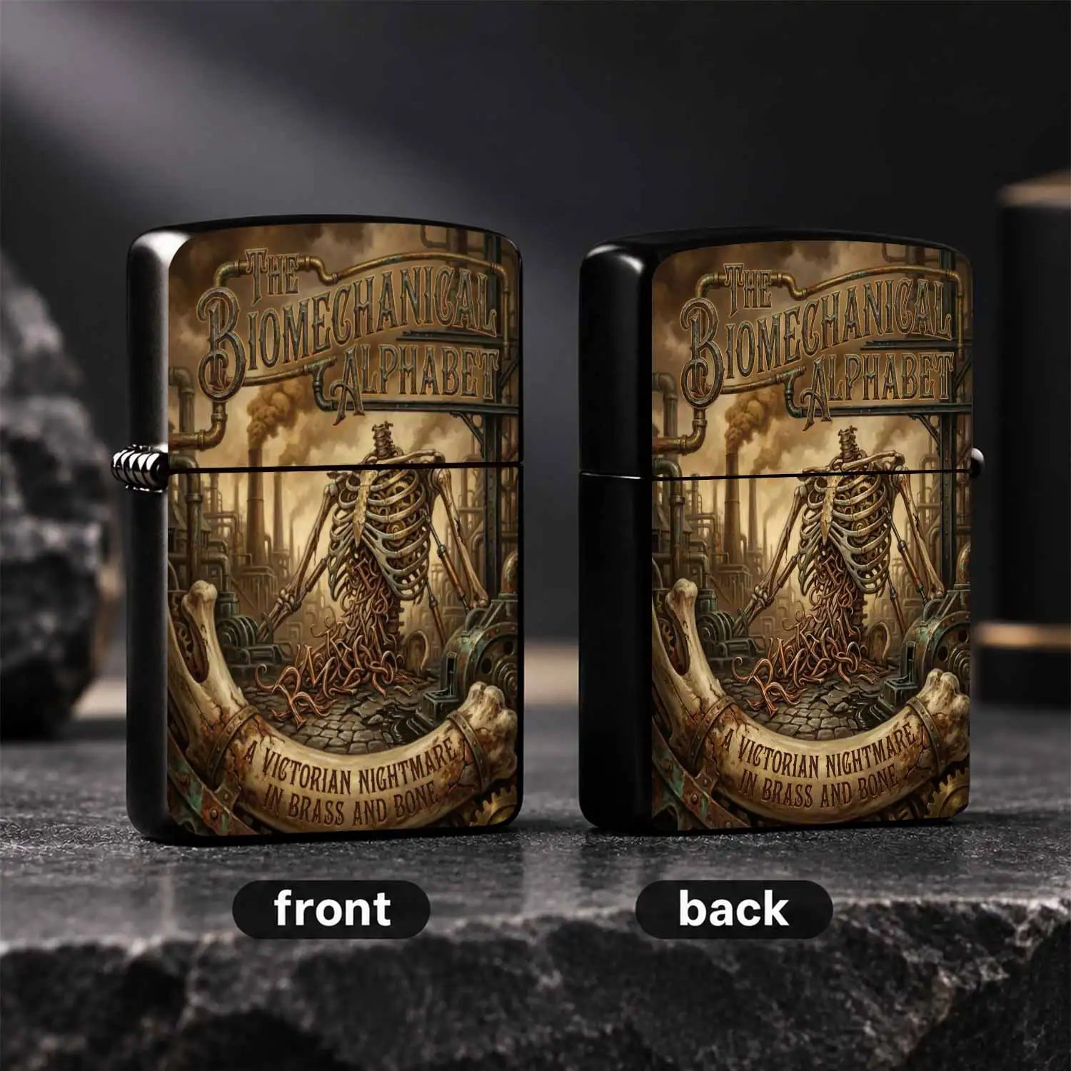 Retro Steampunk The Biomechanical Alphabet Themed Lighter, Vintage Victorian Industrial Dark Style Decor Ornament, Portable Unique Daily Carry Item, Exquisite Niche Present For Friends And Hobbyists Foran A Humorous And Interesting Lighter