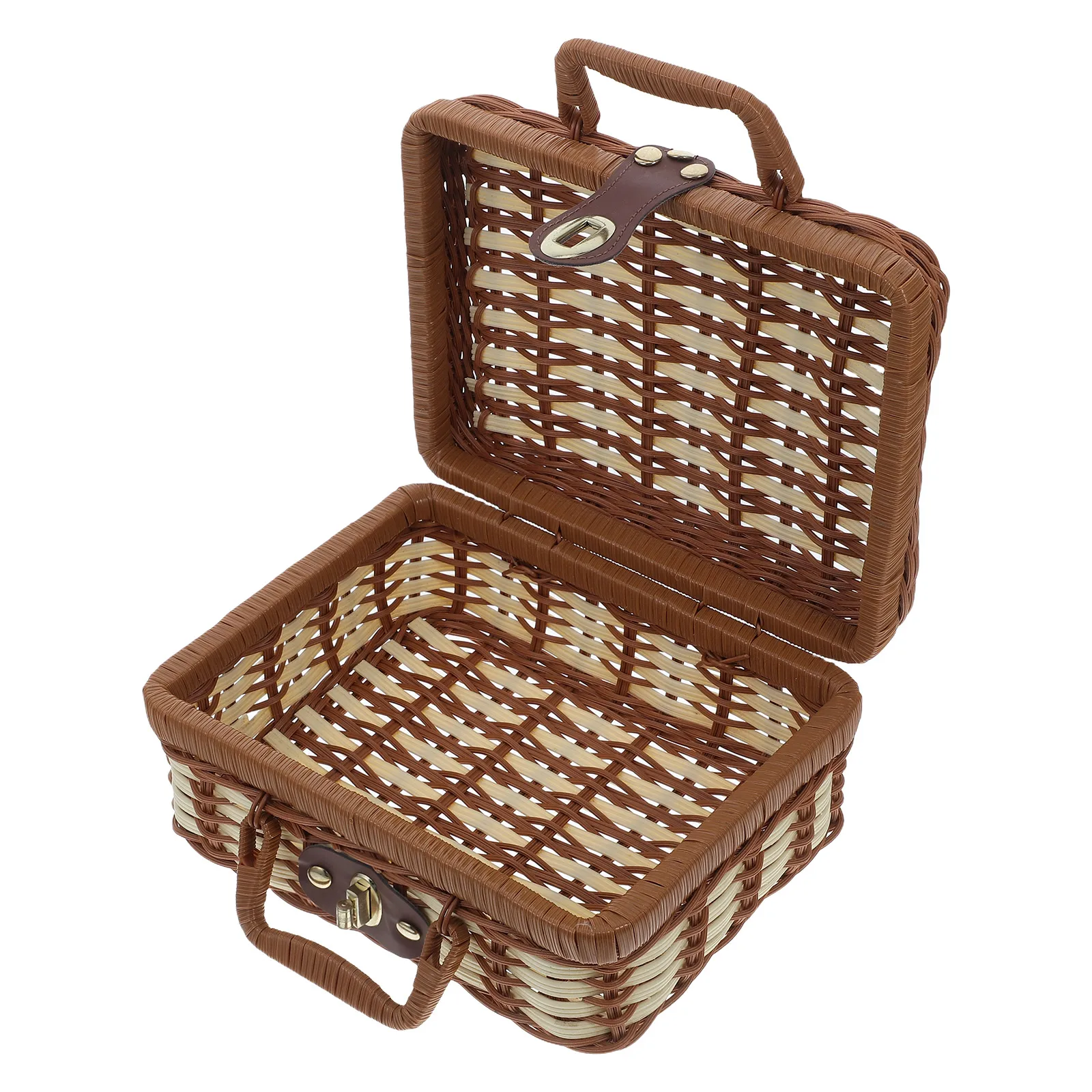 

Imitation Rattan Suitcase Picnic Baskets Fruit Serving Vintage Decor Wicker Bread Storage Pp Plastic Handbag