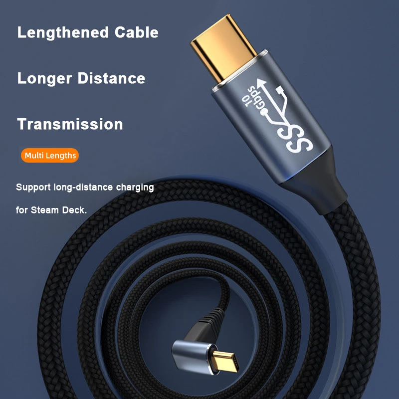 Right Angle USB C 3.2 10Gbps 4K@60Hz Data Cable Type-C PD QC 5A 100W Fast Charging Cord for Tablet Steam Deck Rog Ally VR Link