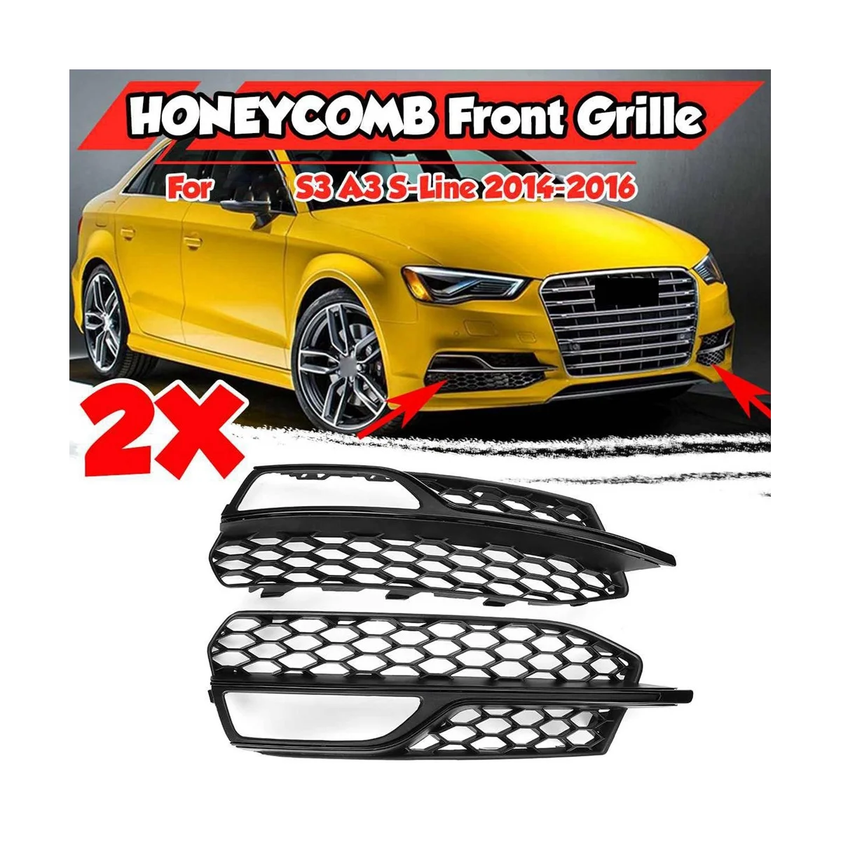 8V3807681 8V3807682 Bumper Fog Light Grille Fog Light Frame Mesh Lower Mesh Car for 13-16 Year Old Audi A3 Sport