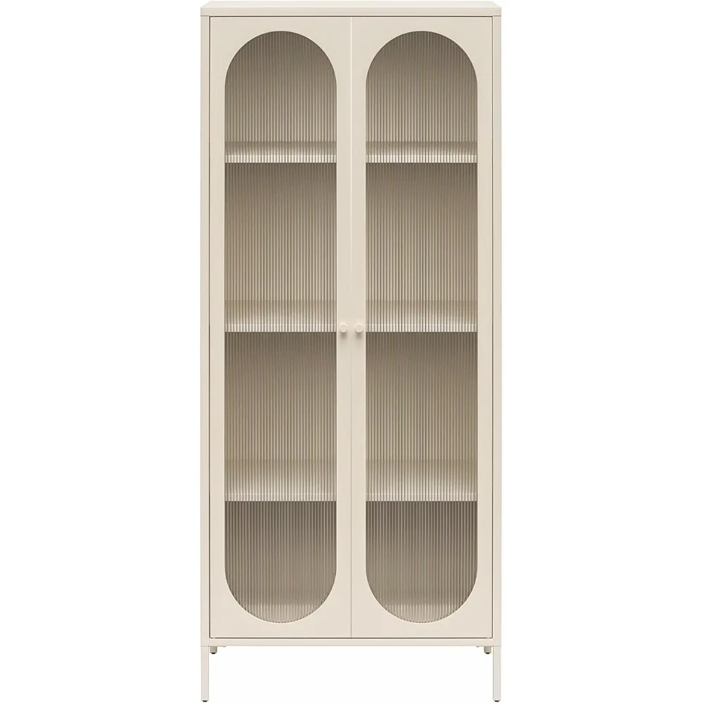 Tall 2 Door Accent Cabinet with Fluted Glass, Parchment