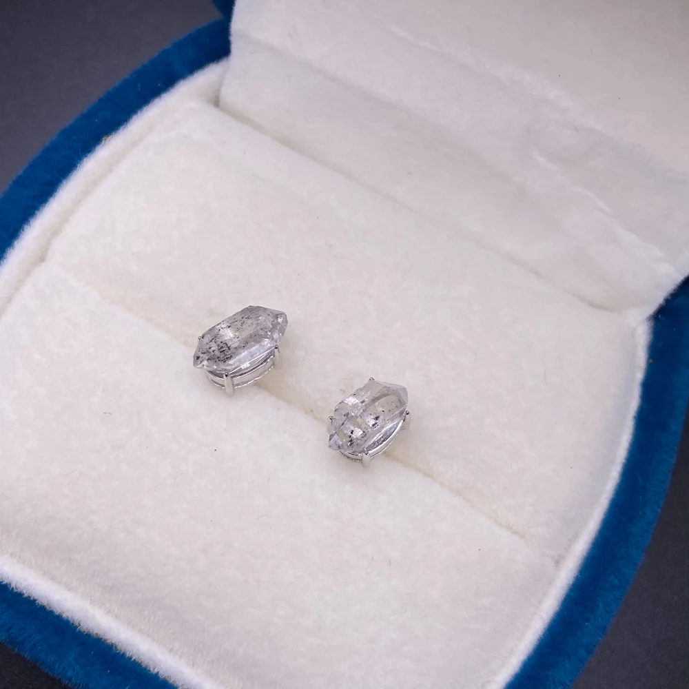 الطبيعية Herkimer الماس 925 أقراط فضية الأحجار الكريمة المعدنية الطاقة الخام حجر الجارديان الريكي ديكور الأسود كريستال للنساء