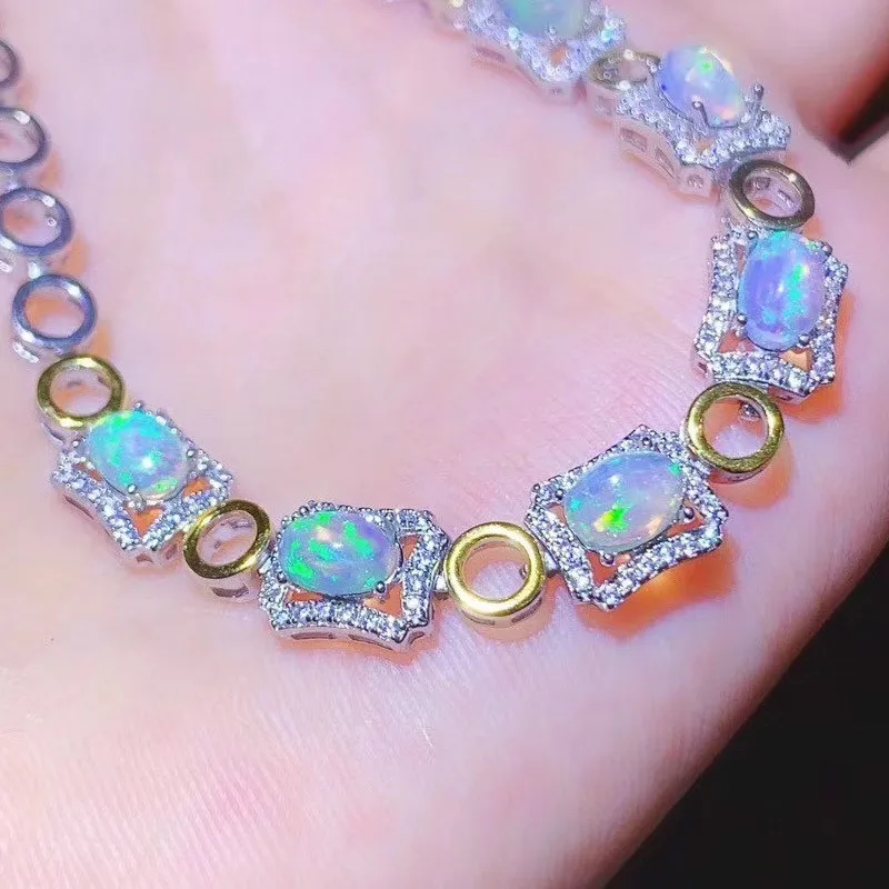 Natural Colorful Opal Bracelet for Women Jewelry Real 925 Silver Gold Plated Natural Gem Birthstone Party Gift Sale