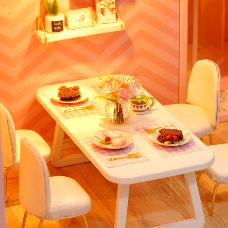 Wooden Miniature Doll House DIY Duplex Apartment Production 3D Puzzle Assembly Building Wooden Toys Decoration With LED Lights