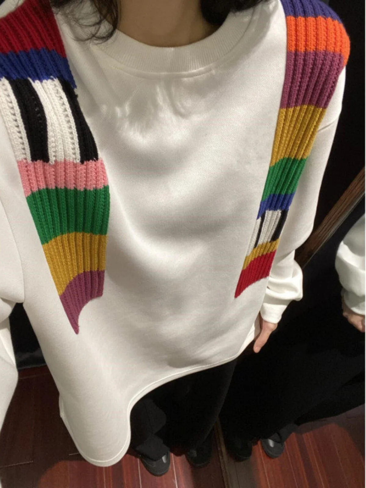 

Мужской свитшот из радужной вязаной ткани в стиле пэчворк, плотный, с круглым вырезом, длинными рукавами, повседневный, модный, в стиле стритвир, топ