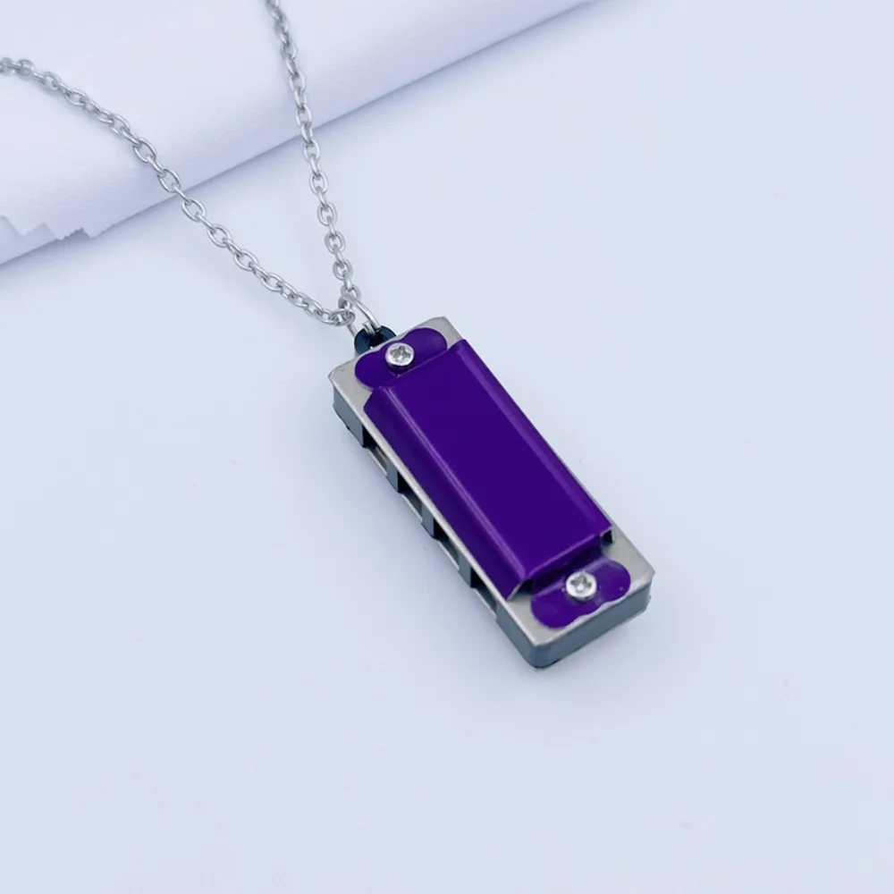 New 4-hole 8-tone Necklace Harmonica Mini Metal Harmonica Woodwind Chain Music Toy Gift Mini Musical Instrument