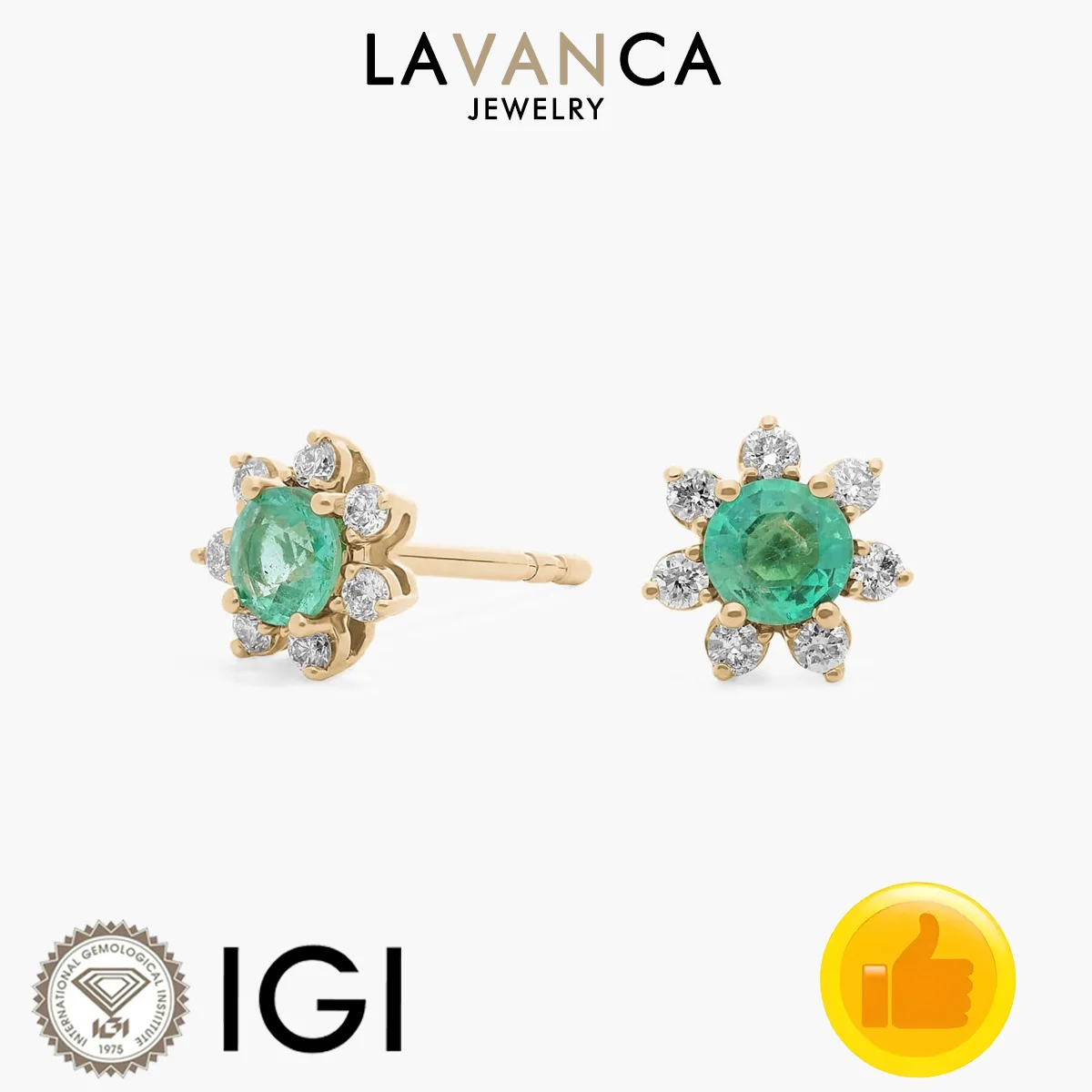 

Серьги-гвоздики в форме подсолнуха с лабораторными изумрудами и бриллиантами, желтое золото 9K/14K/18K, круглые серьги-гвоздики с лабораторными изумрудами и бриллиантами, подарок на День Святого Валентина