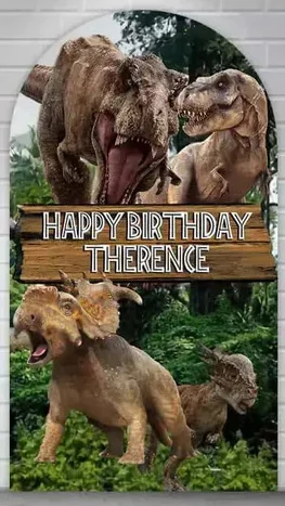 LS на заказ двусторонний динозавр тема тропические джунгли мальчик день рождения детский душ крышка Chiara арка фон Декор фон