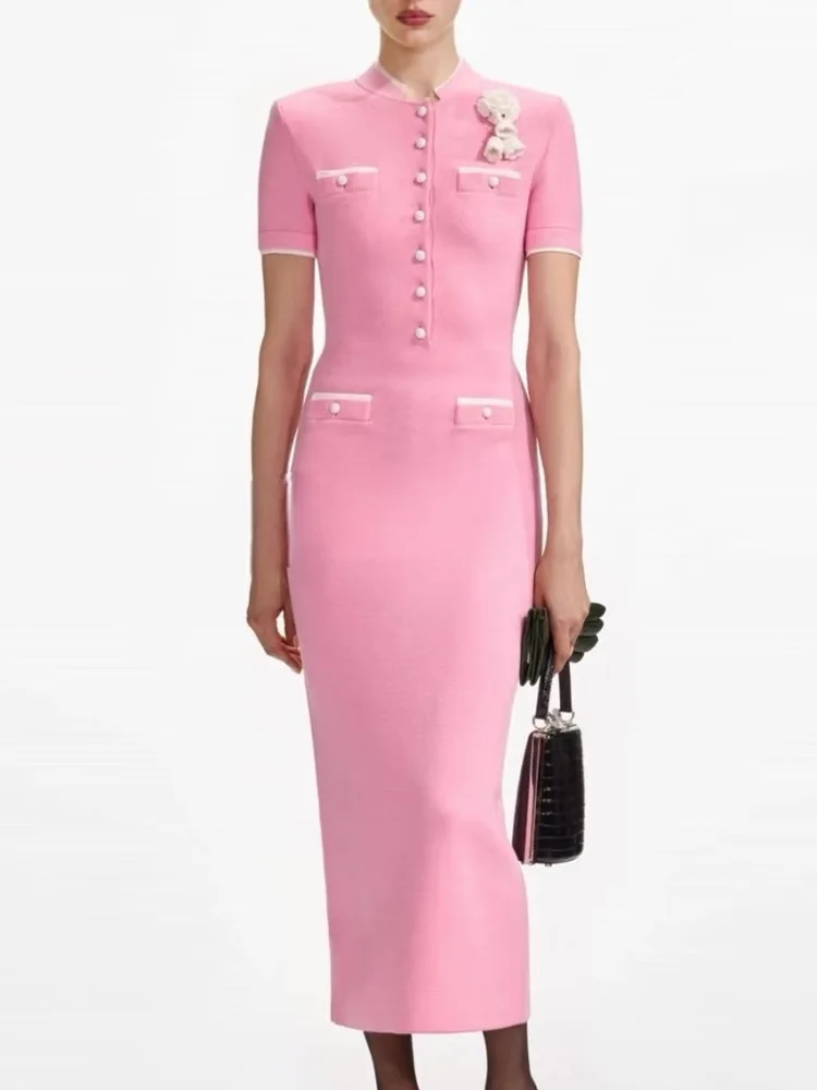 

Ele Knitted Long Sve round Ne Slim Fit Dr European Sle High Waist Spring Summer Autumn Faion Ladies Dr