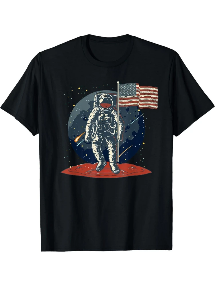 

US Flag Astronaut Space Independence Day 4th of July design-100% cotton O-neck short sleeve casual printed men's T-shirt.