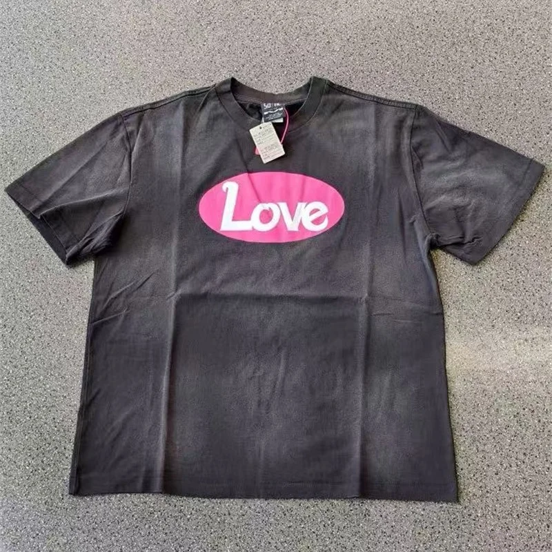 

Винтажная футболка High Street с черным узором и принтом Saint, негабаритная хлопковая футболка в стиле хип-хоп для мужчин и женщин, топы