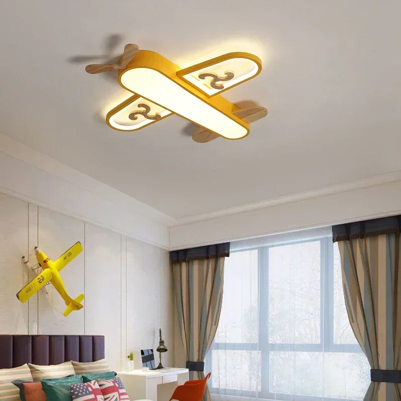 Lampu gantung LED, lampu gantung biru/kuning Modern untuk kamar anak-anak kamar tidur rumah anak pesawat terbang lampu langit-langit gantung perlengkapan lampu