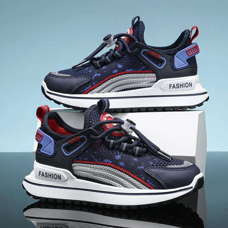 

Spring New Children's Running Shoes Knitted Double Net Wear-resistant Shock-absorbing Anti-slip Breathable Boys' Sports Shoes