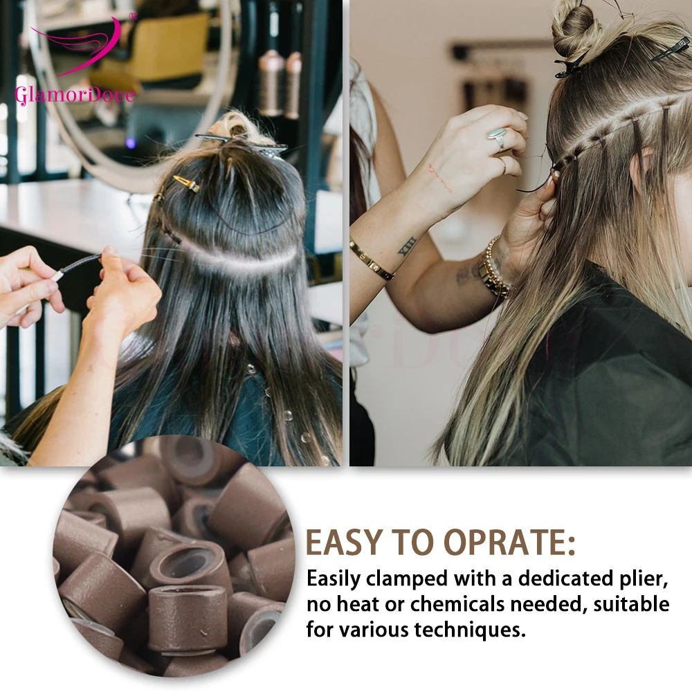 GlamorDove 1000 Stück 4 mm Mikroringe für Haarverlängerungen, Mikrolinks für Haare, mit Silikon ausgekleidete Haarverlängerungsperlen, Werkzeuge, Zubehör – Detail 8
