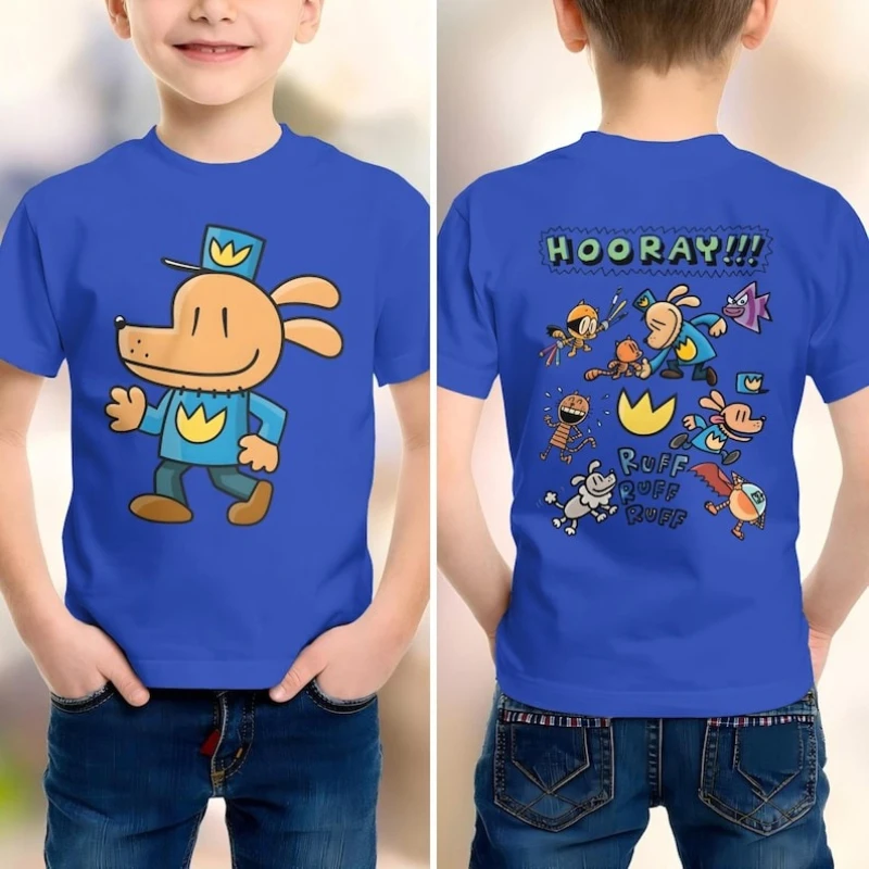 Camiseta infantil DogMan, presente de aniversário, evento escolar, meninas e meninos, estampa dupla face, camisa de manga curta com desenho animado fofo e engraçado
