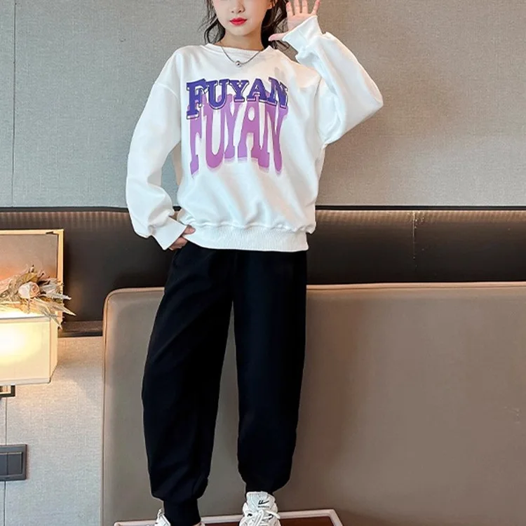2026 spring winter Teenager Cloth Children letters loose hooded sweatshirt + Ankle-tied Pant suit tracksuit 4 8 10 12 14 year