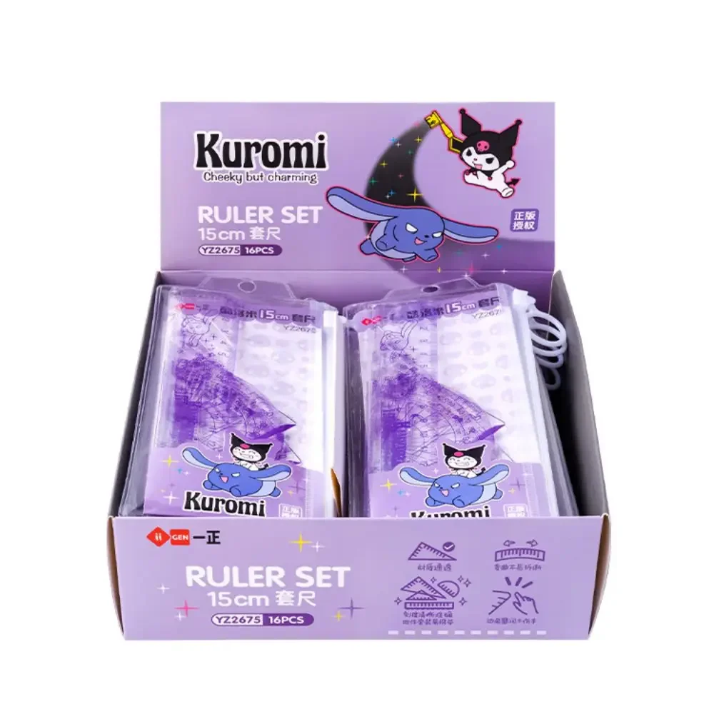 Iigen Cute Cartoon Ruler Set Kuromi Merody Multifunctional Ruler 4 in 1 Triangle Drawing Student Stationery Supplies 15cm