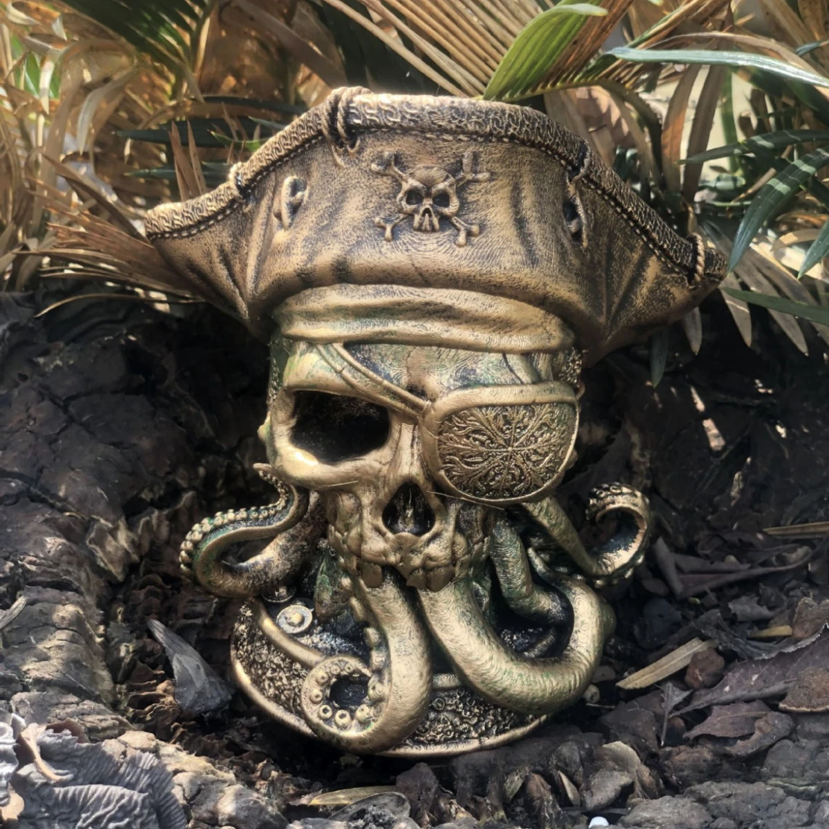 Estatua de calavera pirata de pulpo Vintage, estatuilla de capitán Davy Jones, adorno artístico de resina, accesorios de decoración de escritorio Interior del hogar
