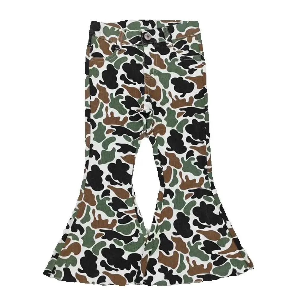 

9.10 P0582 Brown Green Camouflage Beige Denim Pants High Waist Straight Leg Trousers for Women
