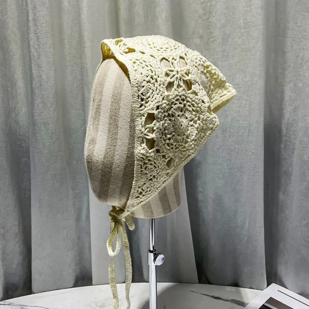 New Style Hollow Floral Headband Crochet Weave Headwear Ribbon Knitting Turban Triangular Scarf Summer