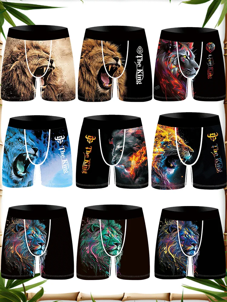 

1Pc Men's Lion Fashion Printing S-3XL Boyshort Underwear Comfortable Underwear Elastic Waist Men's Novelty Underpant