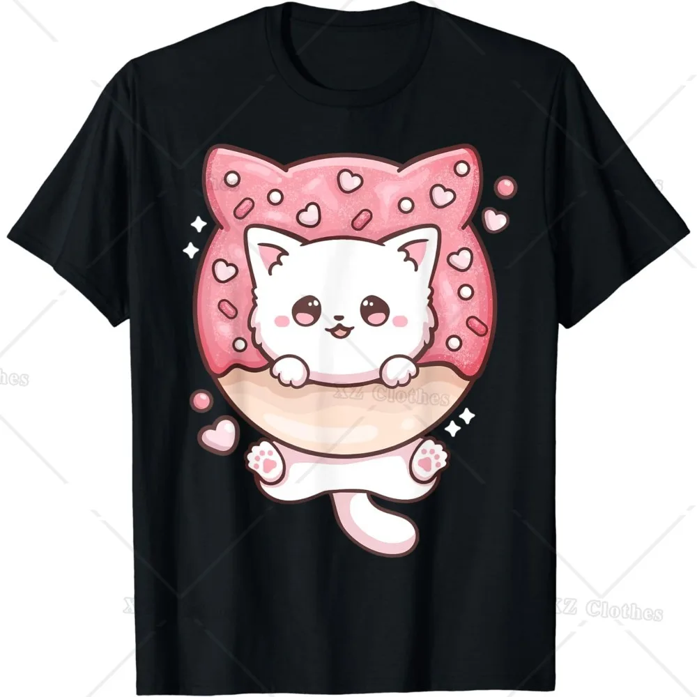 Kawaii Cat Donut Anime Lover Otaku T-Shirt for Women Men Boys Girls