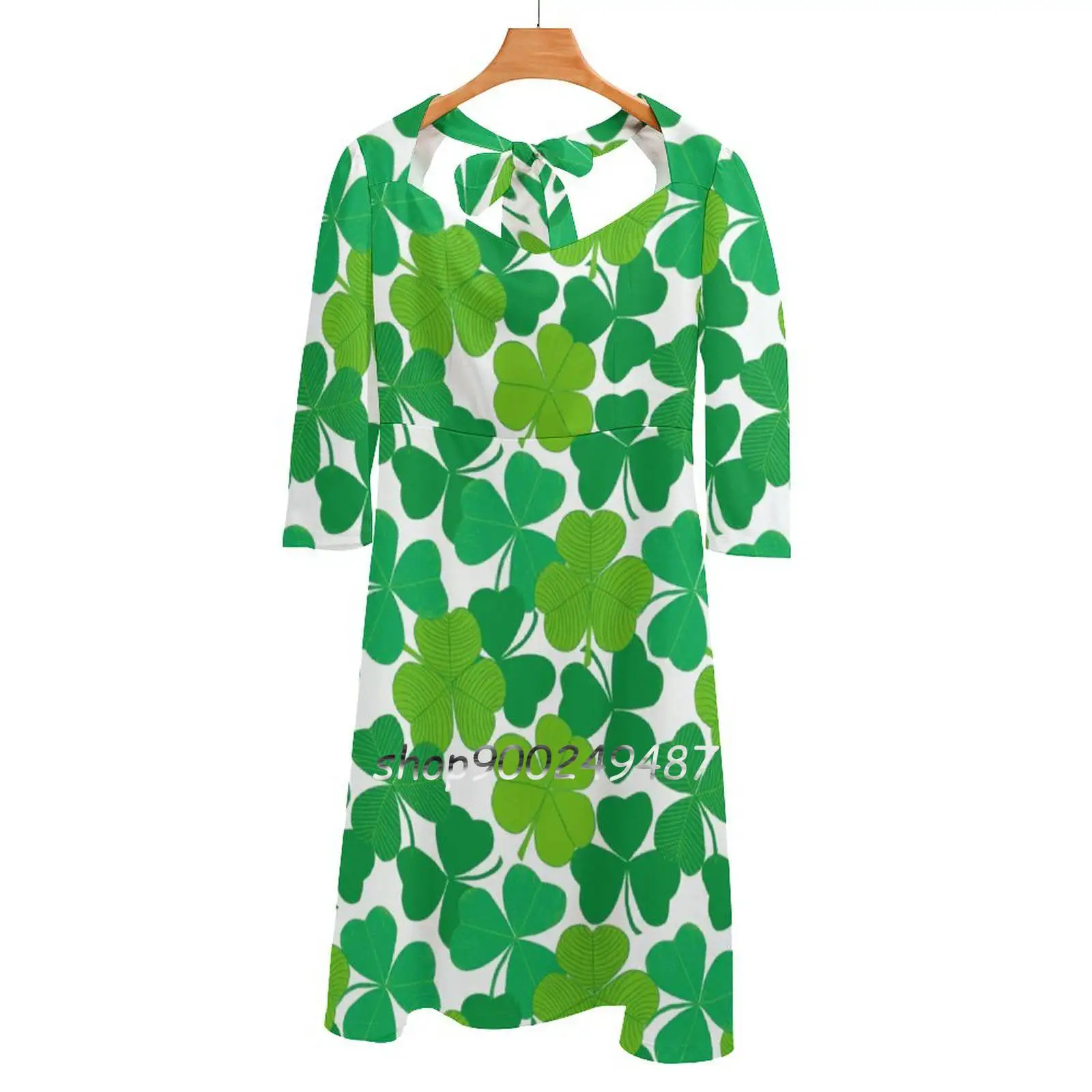 Shamrock Pattern Square Neck Dress New Plus Size Elegant Women Waist Tight Dress Patterns Ireland Irish Shamrocks Clover Luck