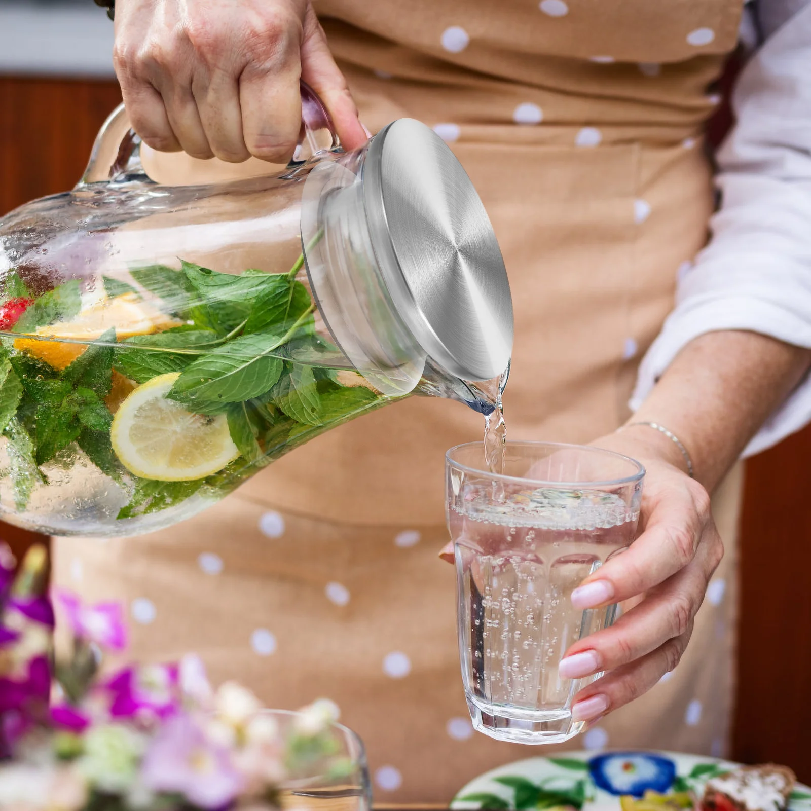 

Stainless Steel Lid for Water Pitcher Glass Cover Replacement Jug Beverage Silicone Wear Resistant Kitchen Teapot Filter