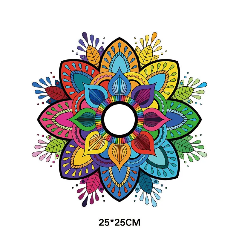 Colorful Flower Mandala Flowers Heat Transfer Vinyl Stripes Thermal Stickers On Clothes Fusible Iron On Patches Custom Patch