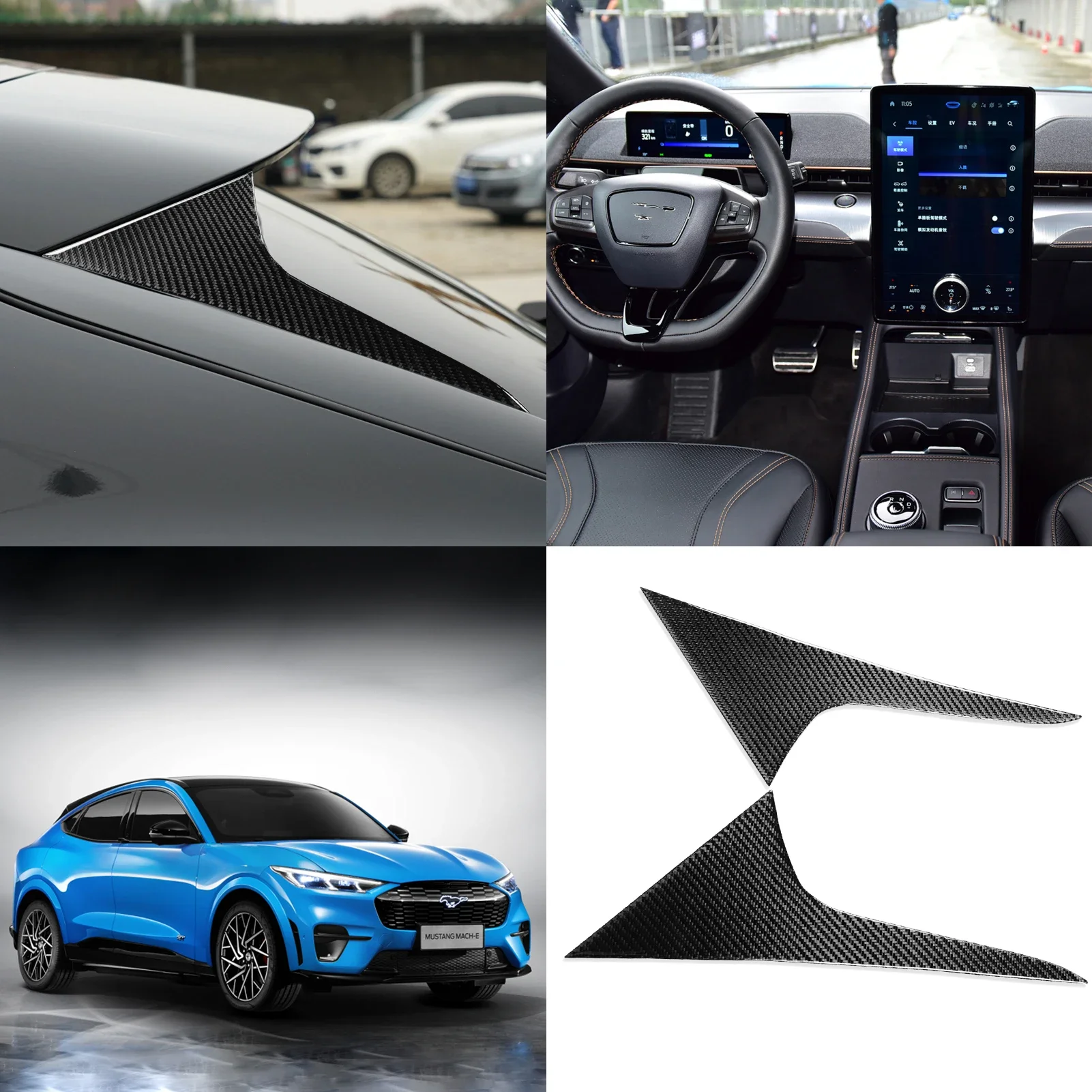 For Ford Mustang Mach-E Car Decorative Stickers Door Handle Threshold B-pillow 3K Carbon Twill Car Exterior Decorations Mache