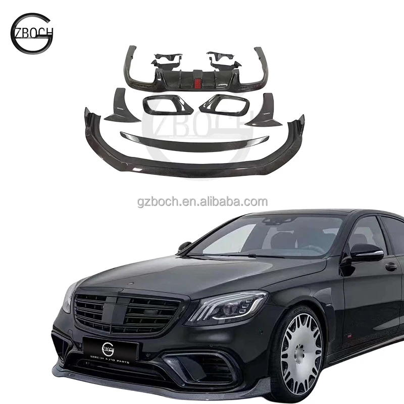 

W222 s500 s320 s300 s400 S63 S65 AMG to Bra bus carbon fiber front lip diffuser spoiler mirror carbon fiber kit