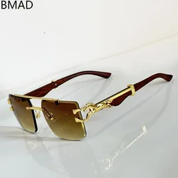 2024 Vacation Sunglasses Rimless Fashion Designer Sunglasses Summer Accessories Vintage Wooden Sun Glasses Oculos Lentes Lunette
