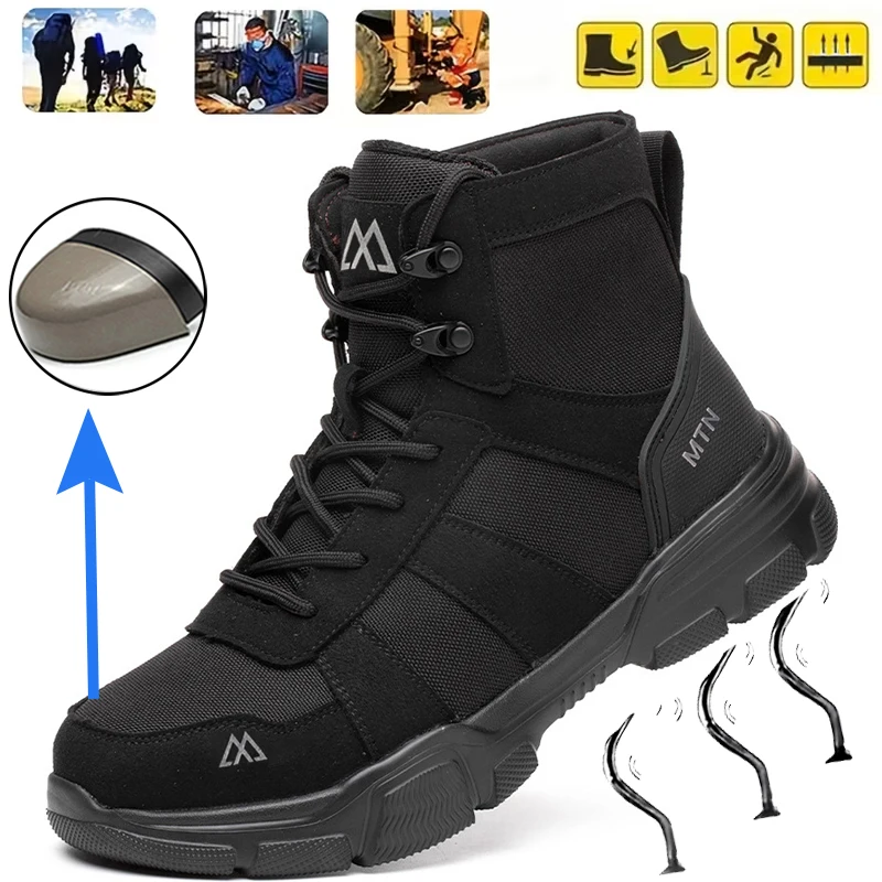 Stahlkappen-Arbeitsschuhe Unzerstörbare Sicherheitsschuhe für Männer Stoßfeste, durchtrittsichere Bergbaustiefel Modische Herren-High-Top-Stiefel Sneakers – Detail 6