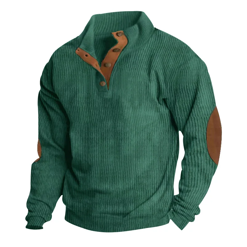 Sudadera de retazos en contraste para hombre, sudaderas con capucha informales sueltas de manga larga, Tops de cuello alto con botones, otoño