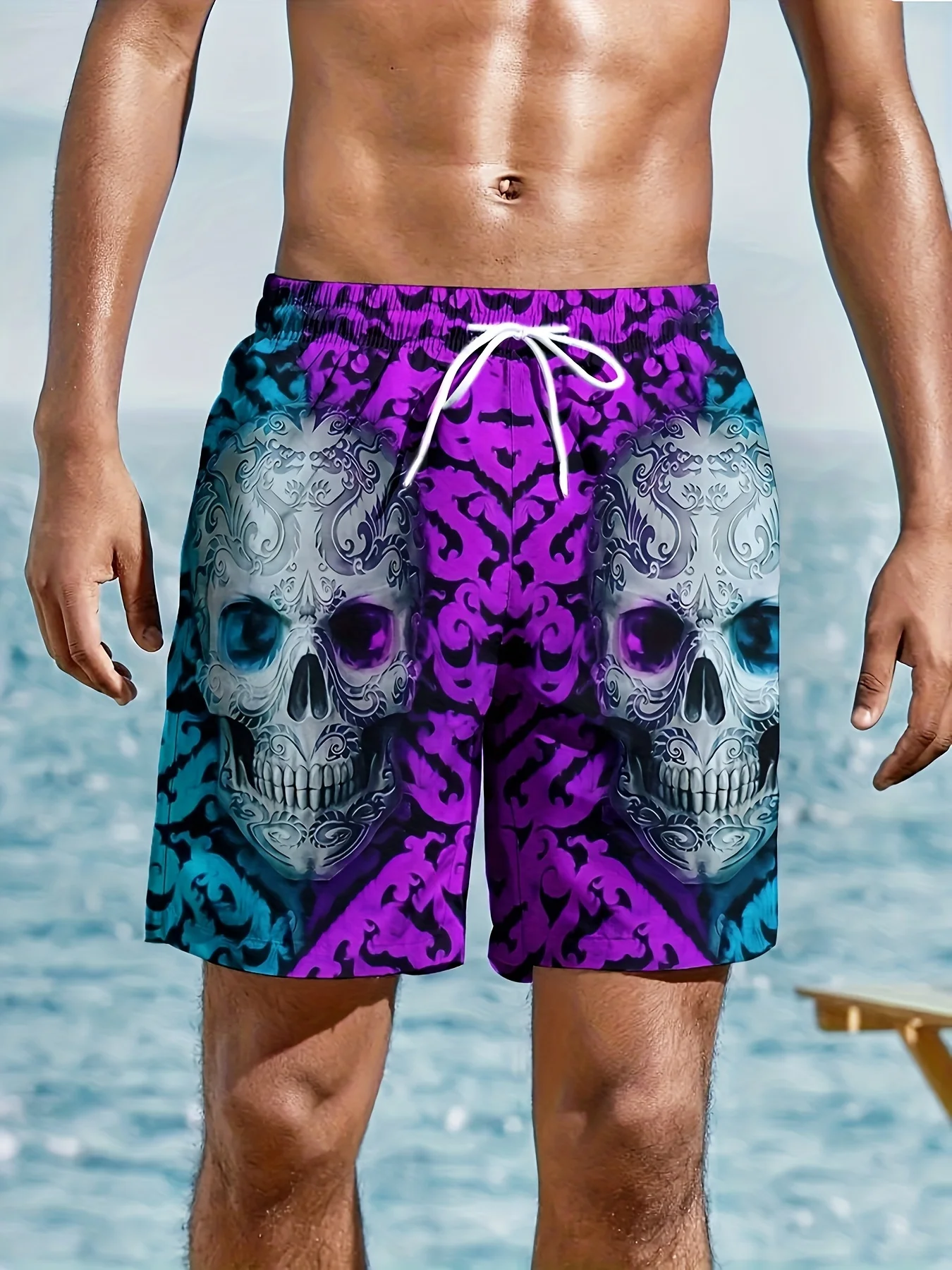

Men's Skull Print Sweat-absorbing Quick Drying Vintage Trendy Personalized Fashion, Comes with , Sports Hawaiian Beach Shorts