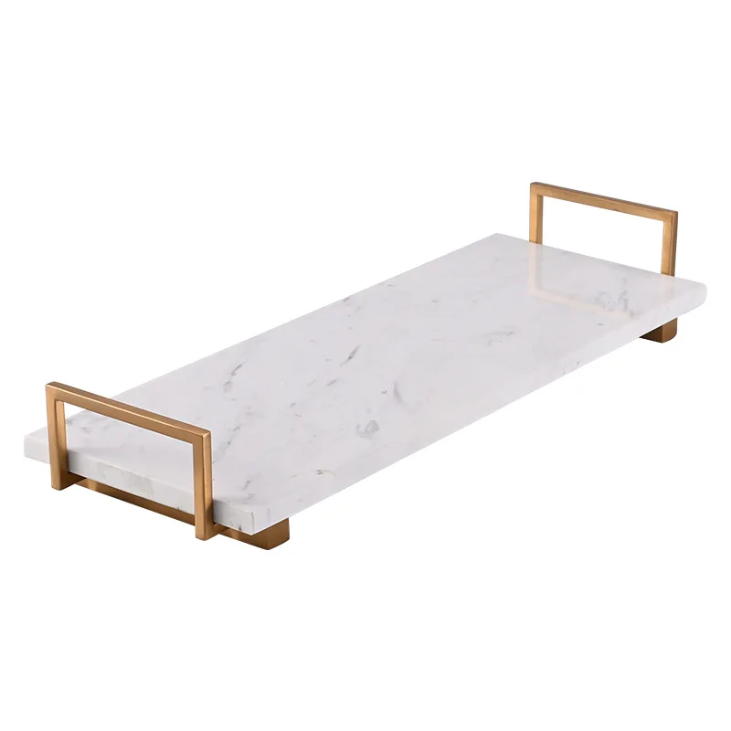 

Modern simple marble tea tray square metal tray creative storage hotel display